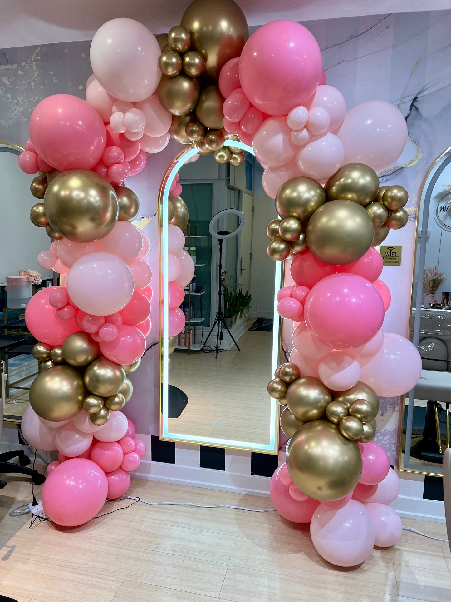 Salon Opening Balloon Garland Setup