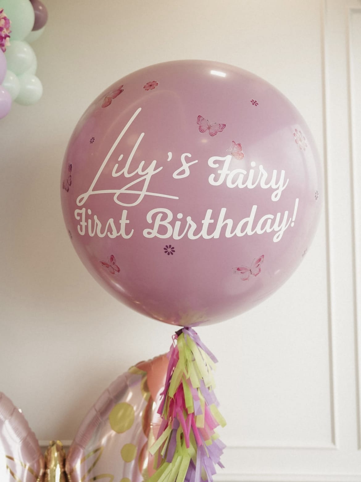 Fairy First Birthday Balloon Garland Setup