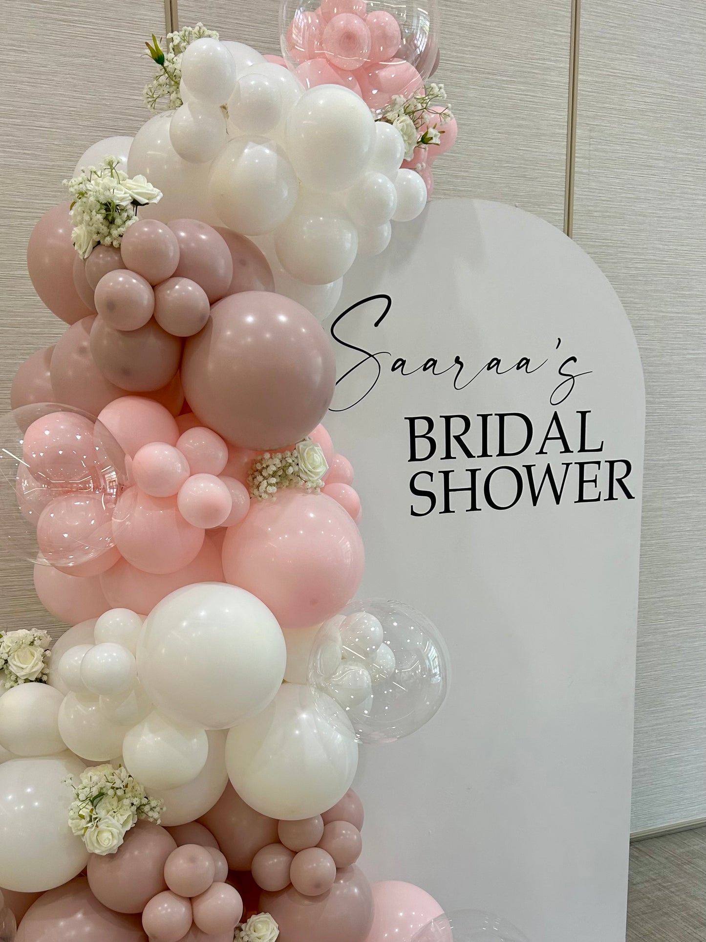 Blush Bridal Shower Balloon Setup