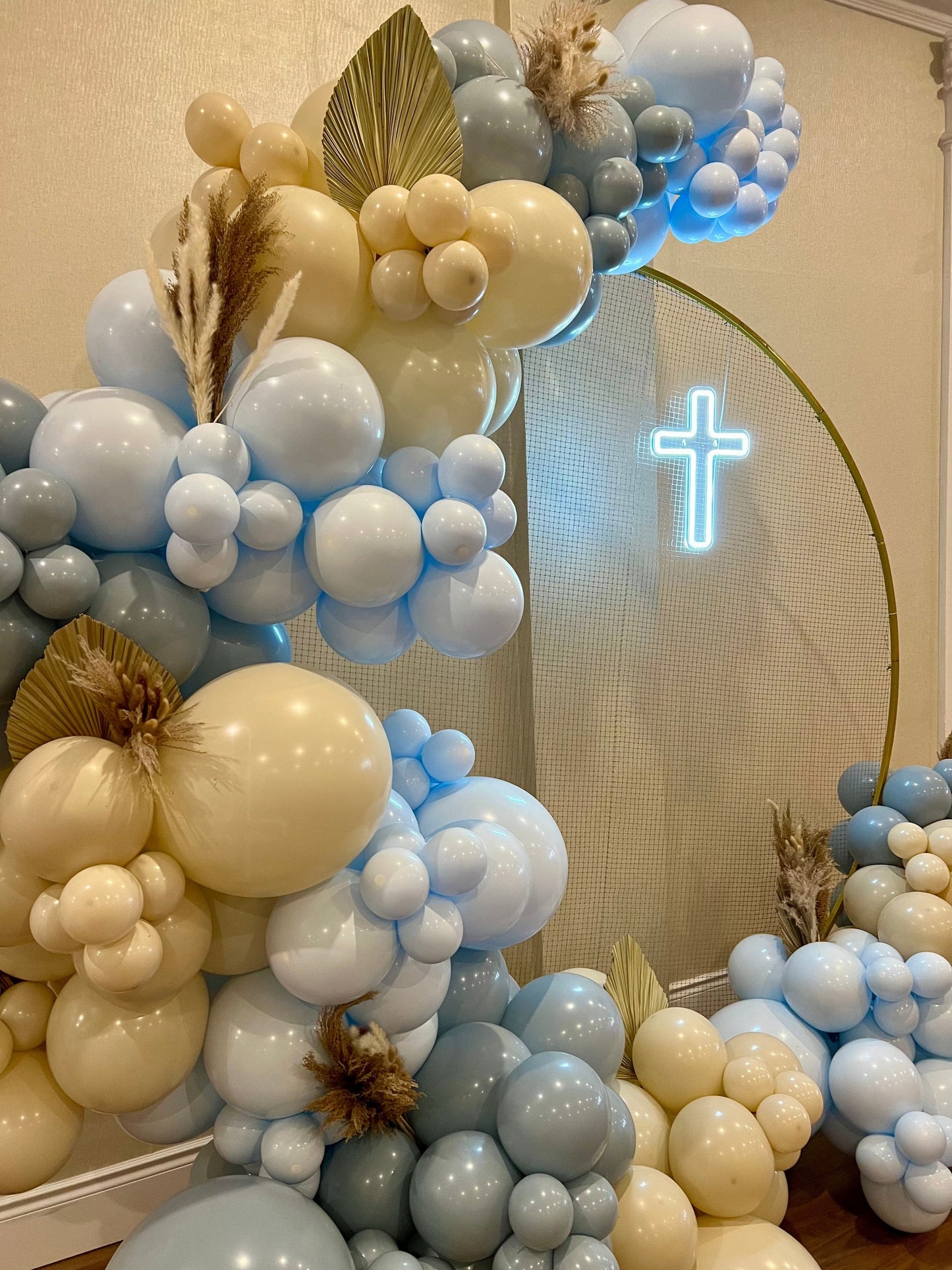 Blue & Beige Baptism Round Setup