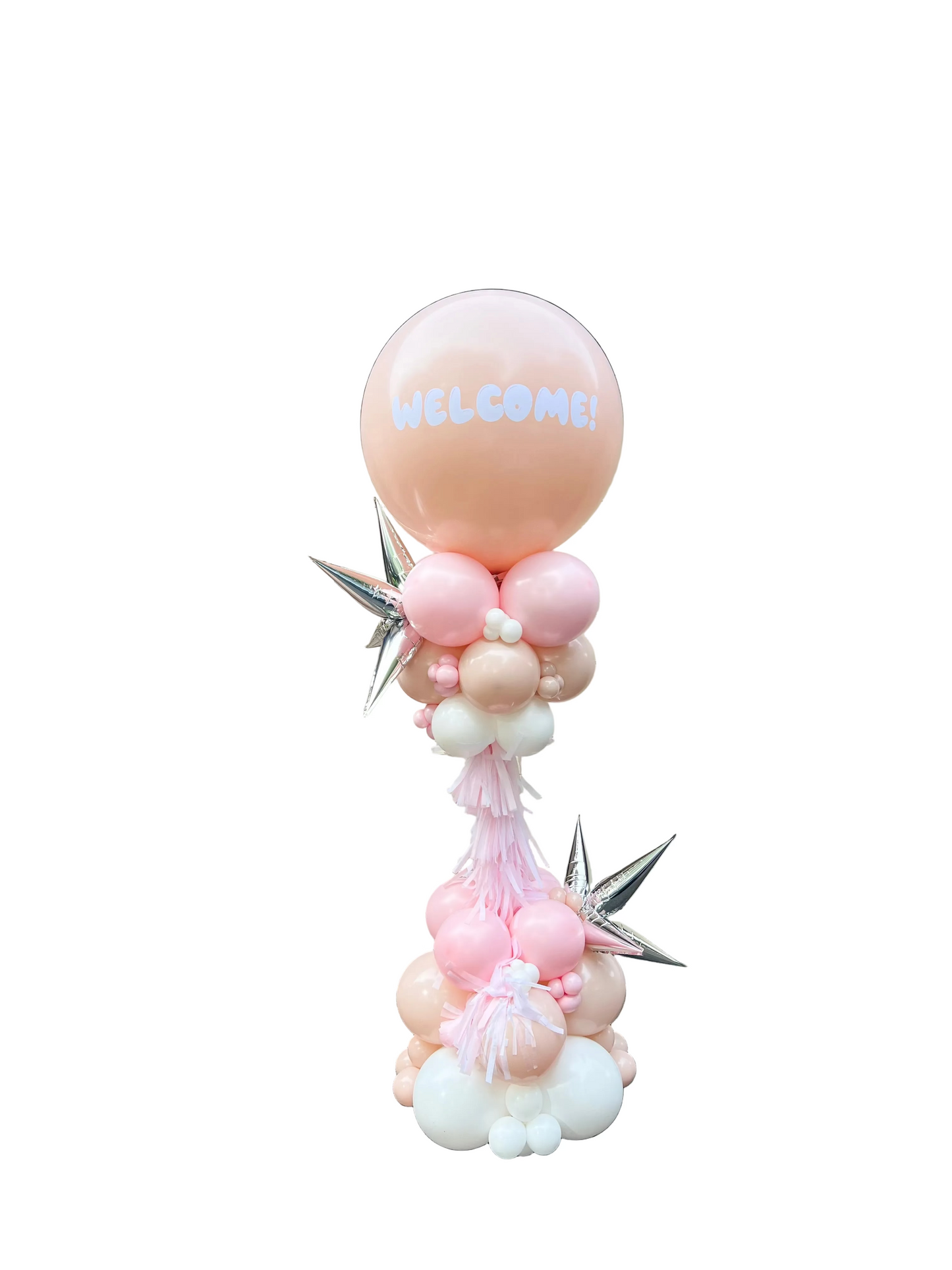 party pop balloon tower with large custom top balloon