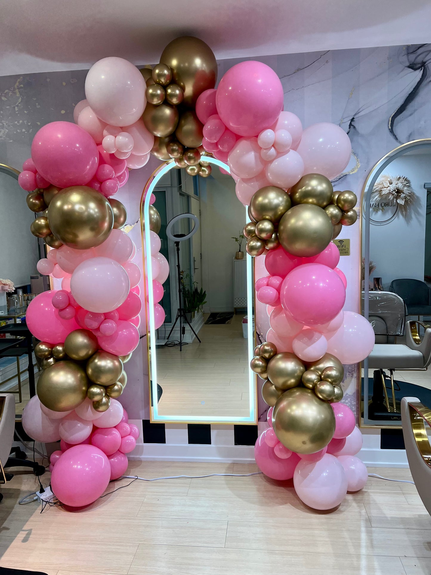 Salon Opening Balloon Garland Setup