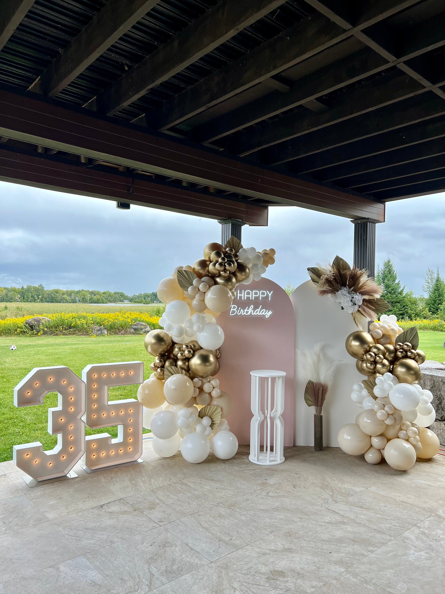 Luxury Neutral Birthday Balloon Setup