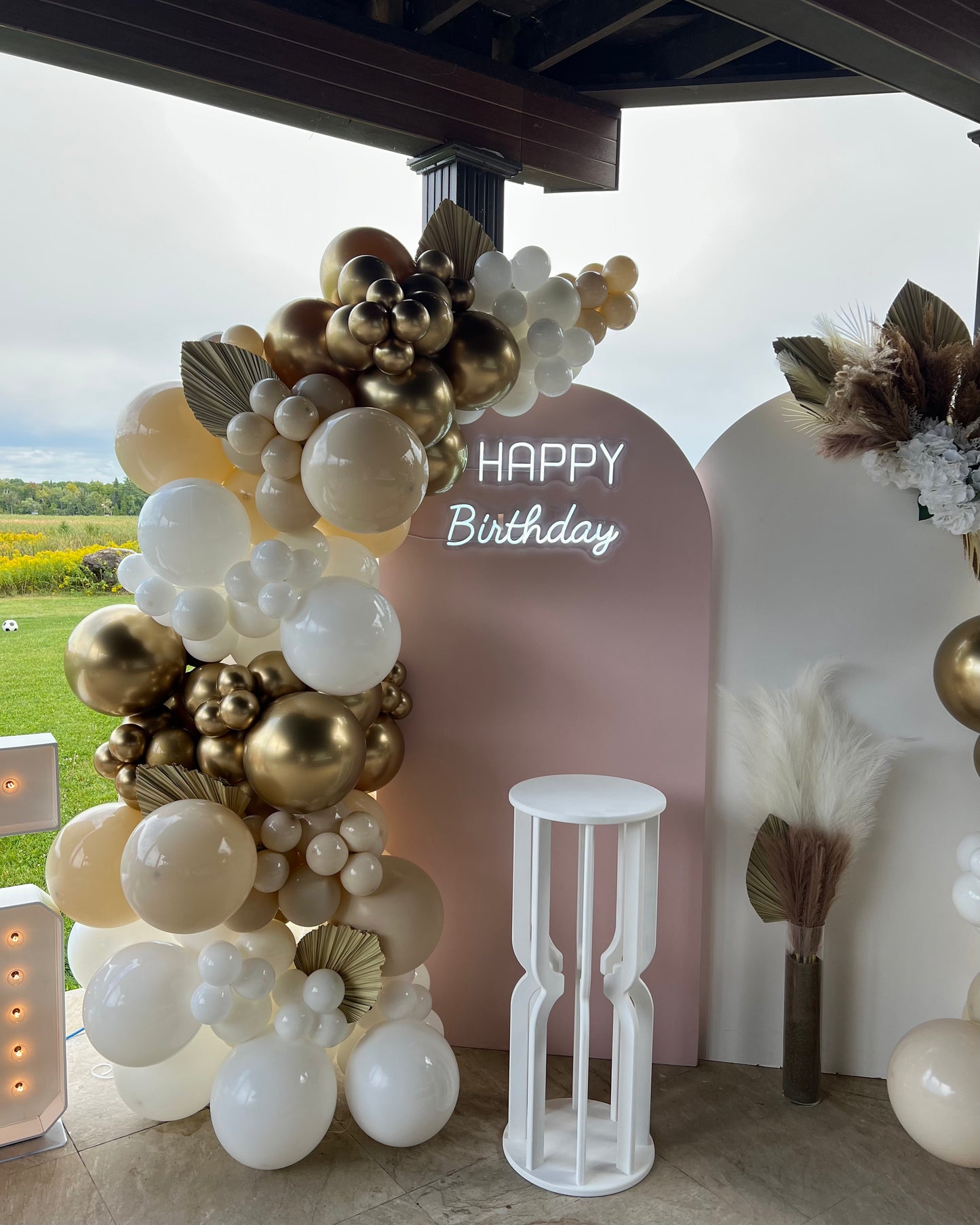 Luxury Neutral Birthday Balloon Setup