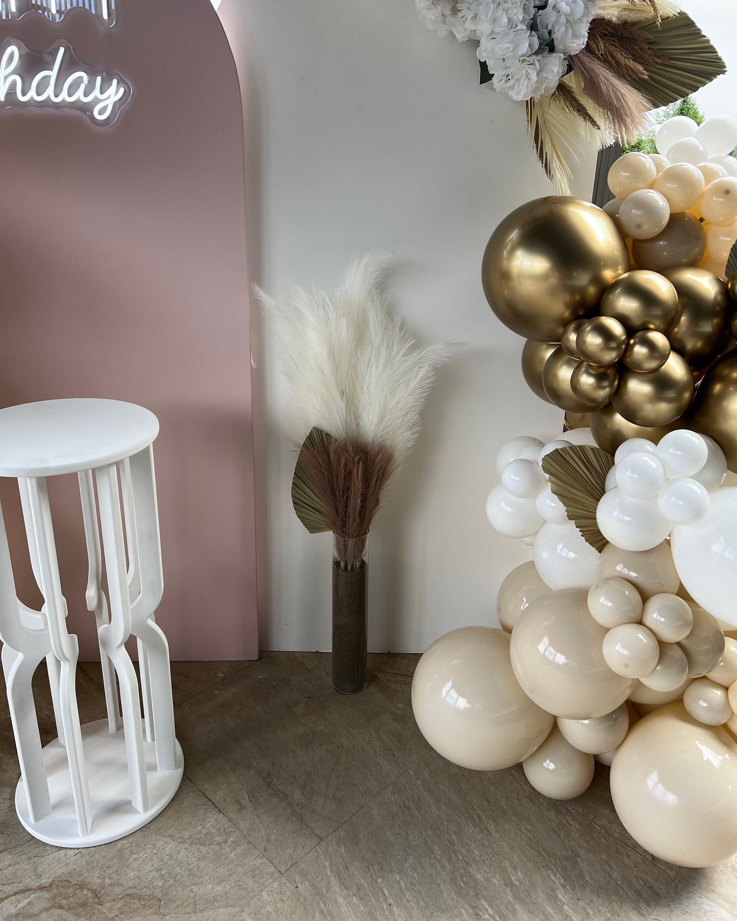 Luxury Neutral Birthday Balloon Setup
