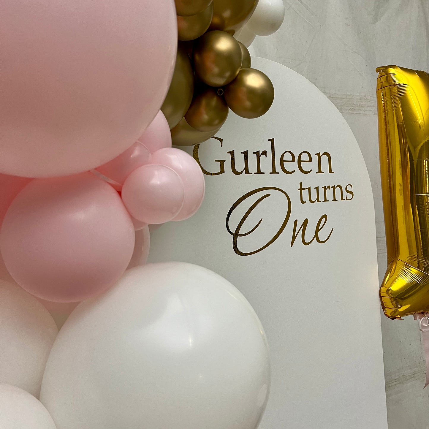 Blush First Birthday Balloon Setup