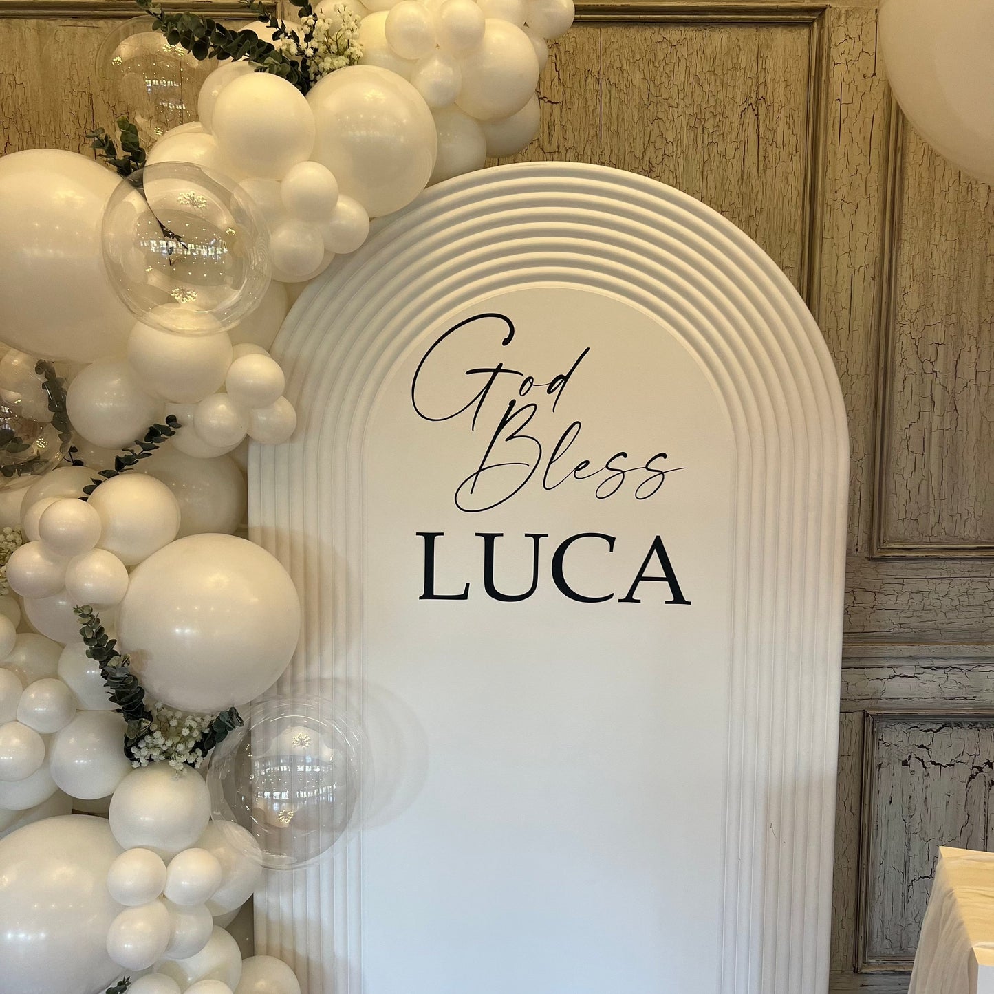 White Baptism Backdrop Setup