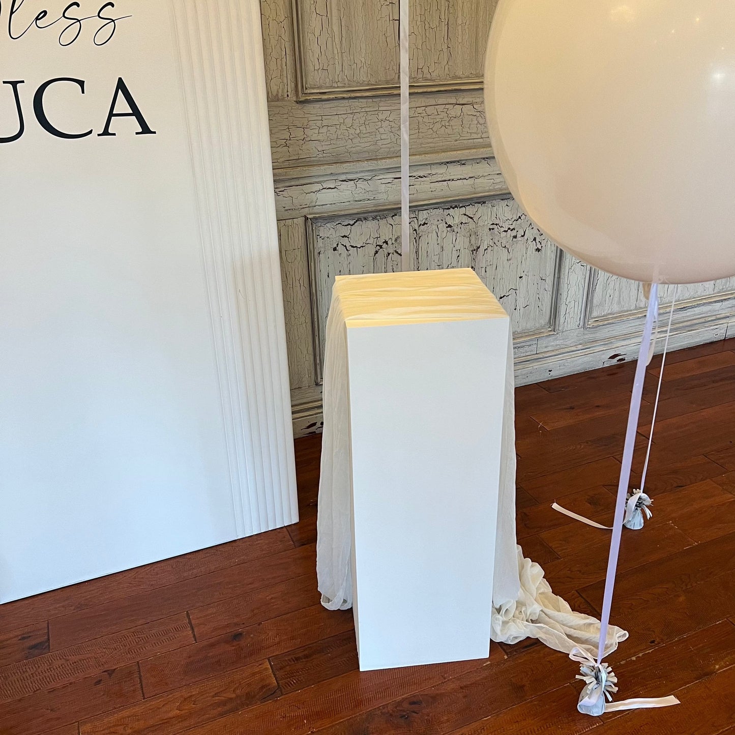 White Baptism Backdrop Setup