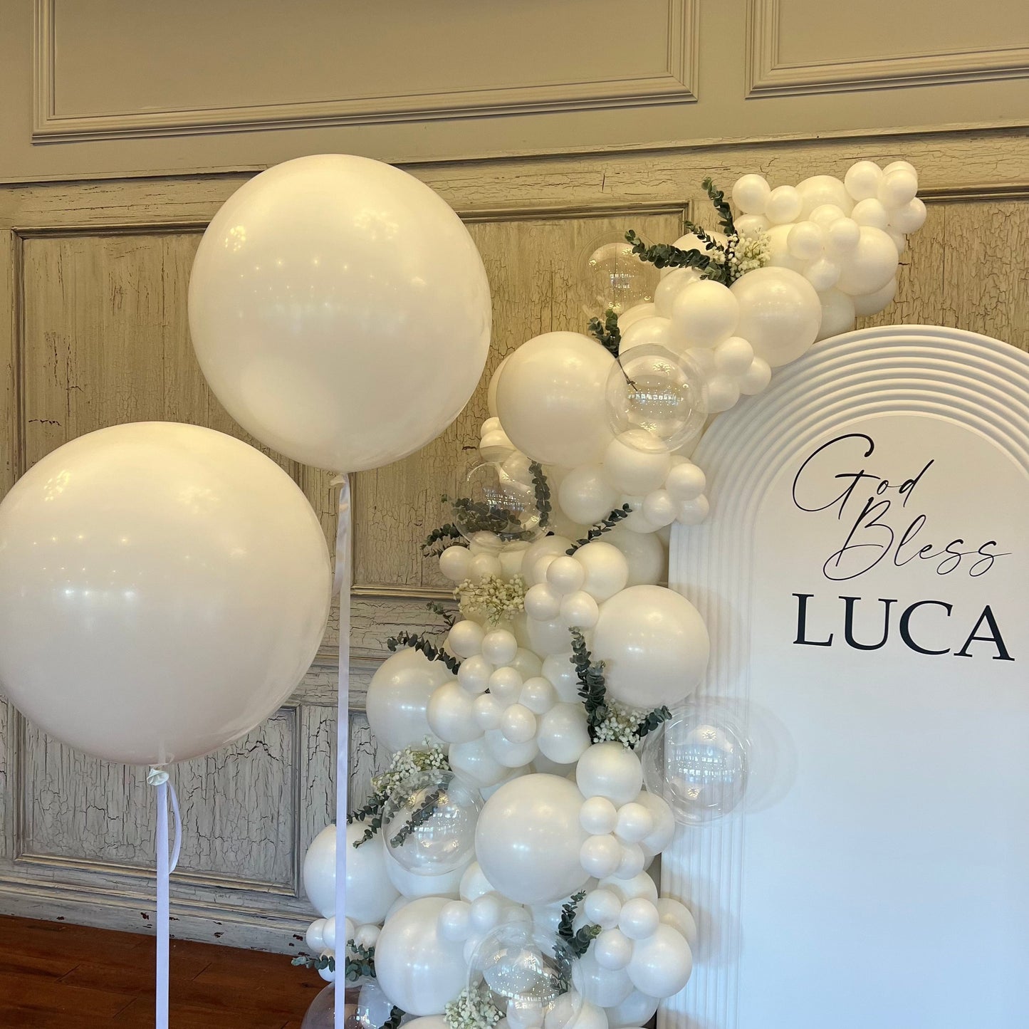 White Baptism Backdrop Setup