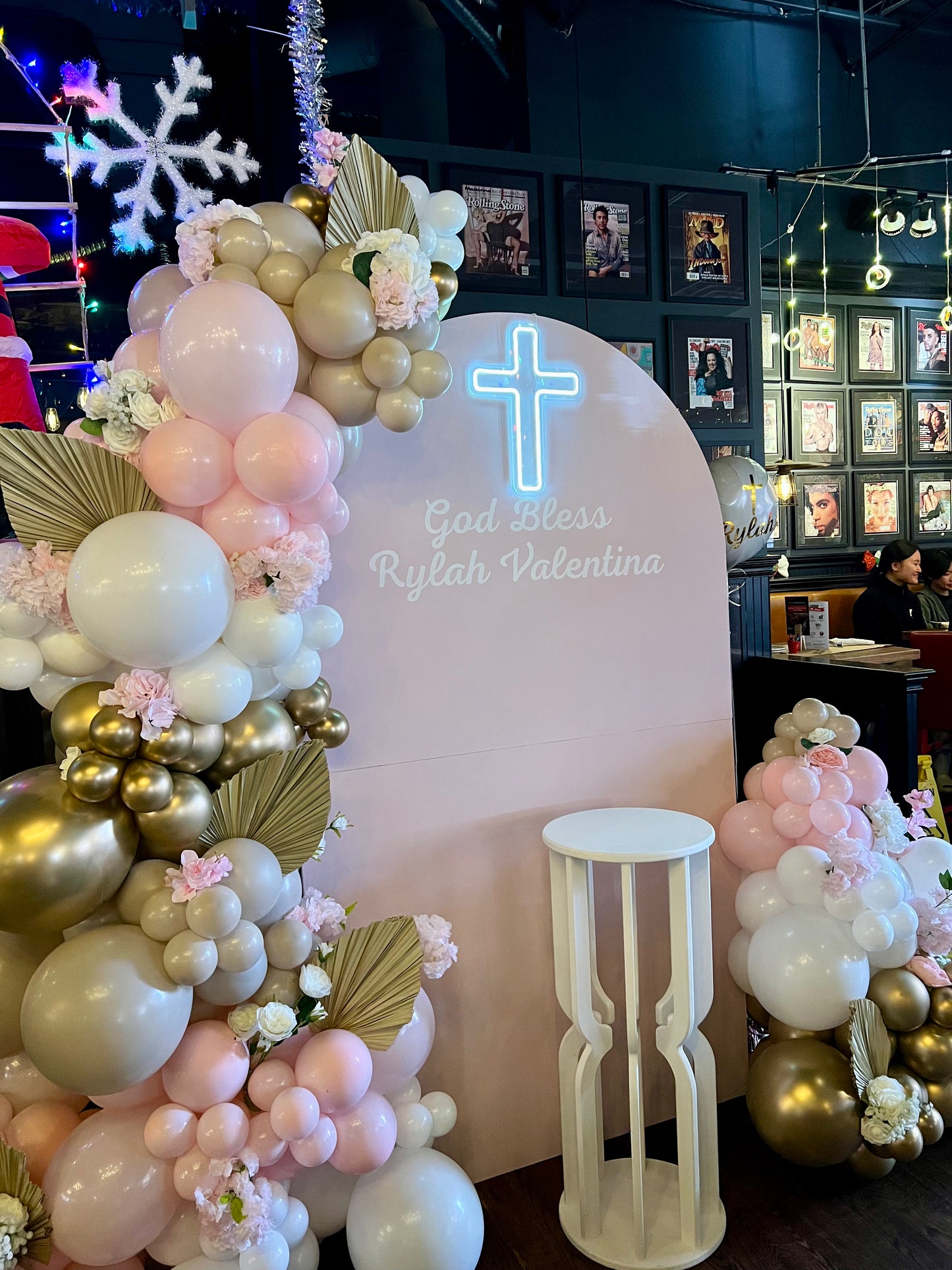 Elegant Balloon Backdrop Setup with Cross