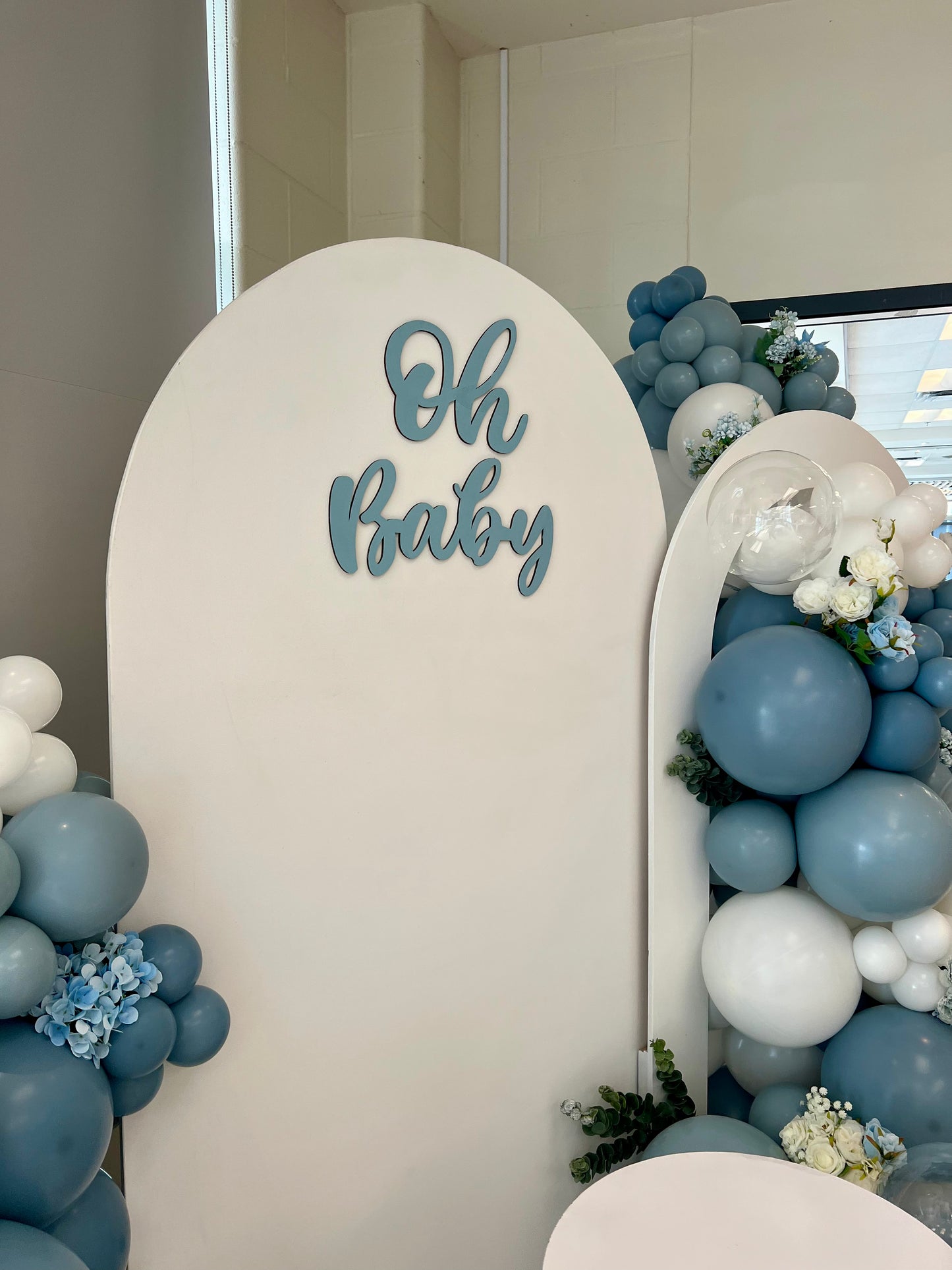 Dreamy Blue Baby Shower Backdrop Setup