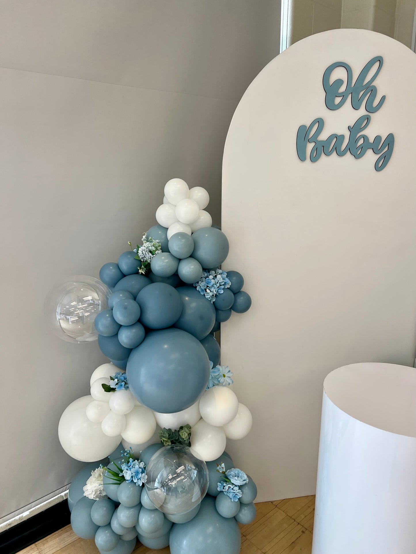 Dreamy Blue Baby Shower Backdrop Setup