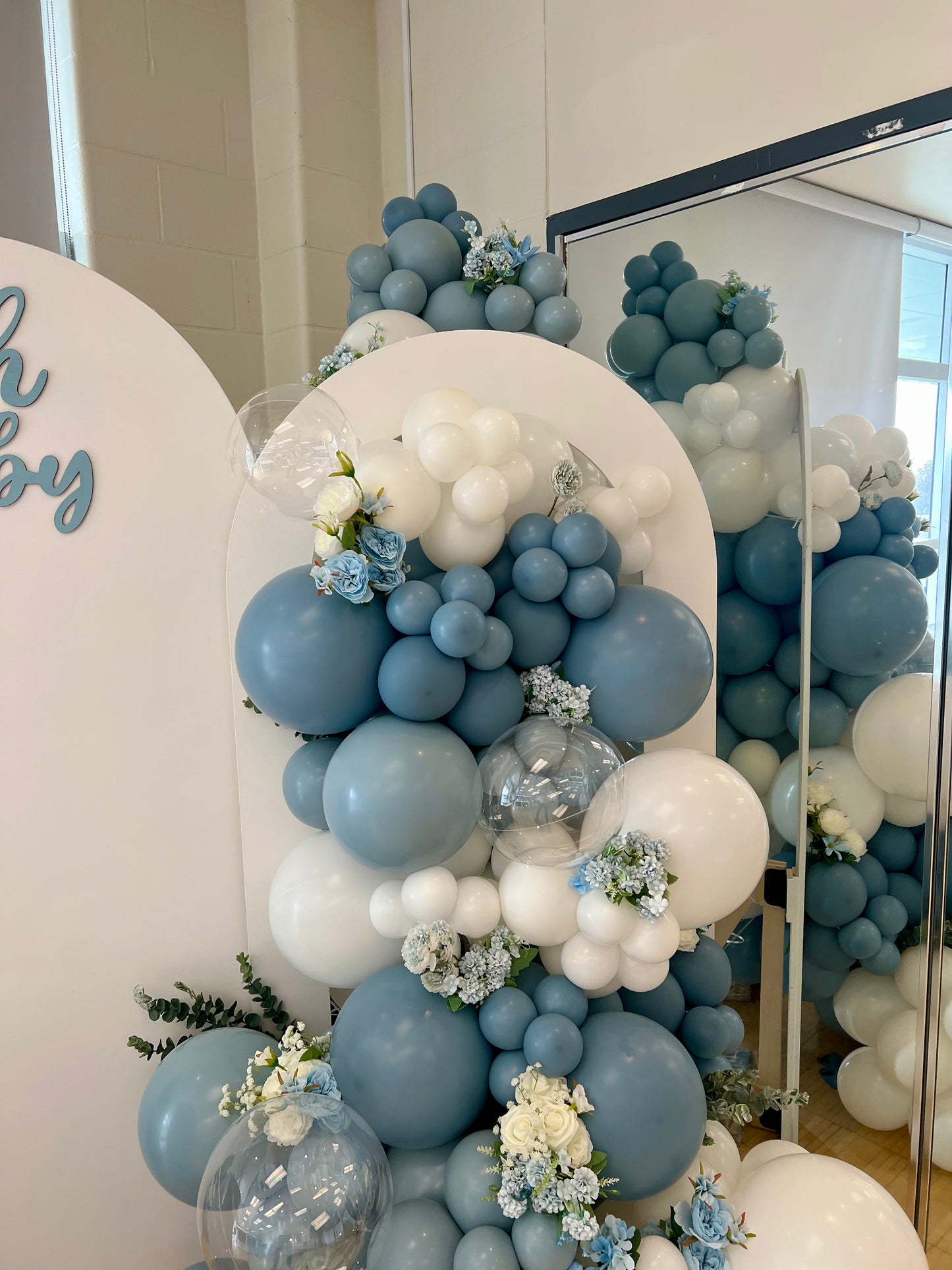 Dreamy Blue Baby Shower Backdrop Setup