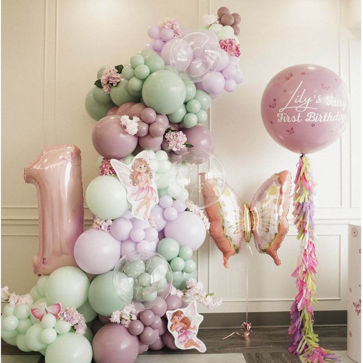 Fairy First Birthday Balloon Garland Setup