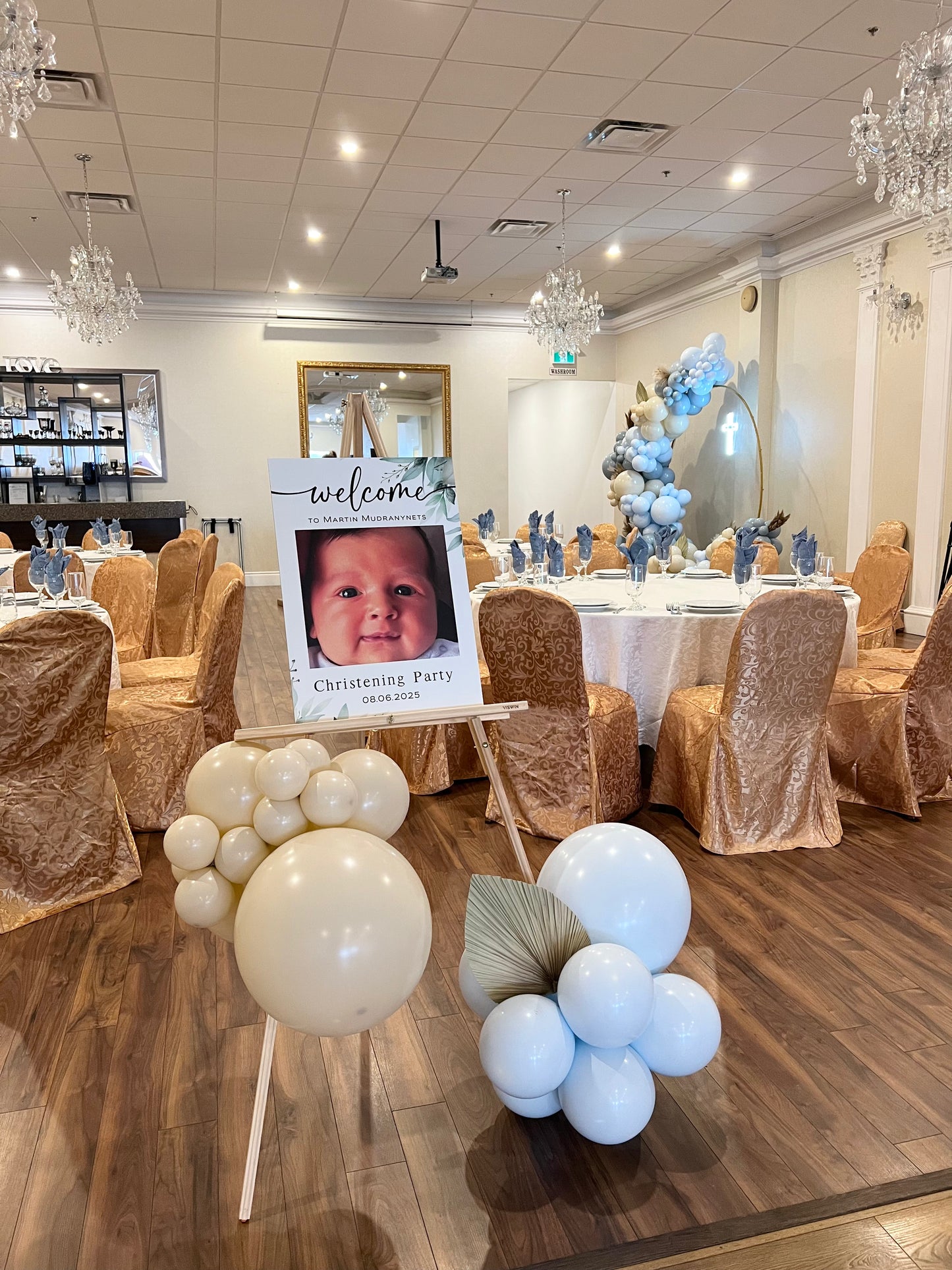 Custom welcome entrance sign displayed on easel for event entrance