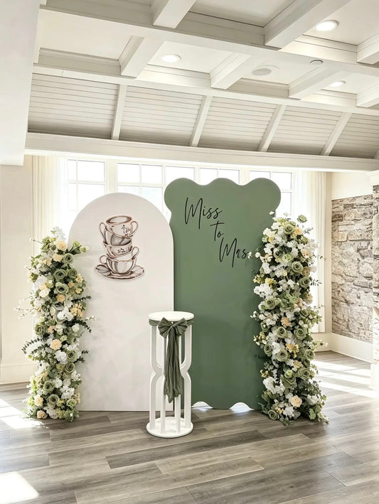 Bridal Shower Backdrop with Sage Green Florals